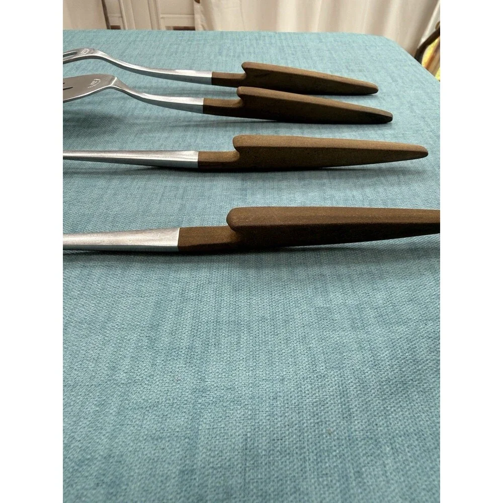 Vintage Ekco Eterna Serving Set Spoons Slotted & Solid, Turner & Fork MCM Japan
